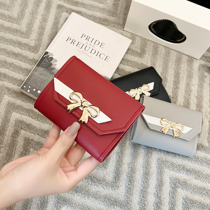 Essential Finds® Women's Bow Short Three-fold Snap Button Wallet