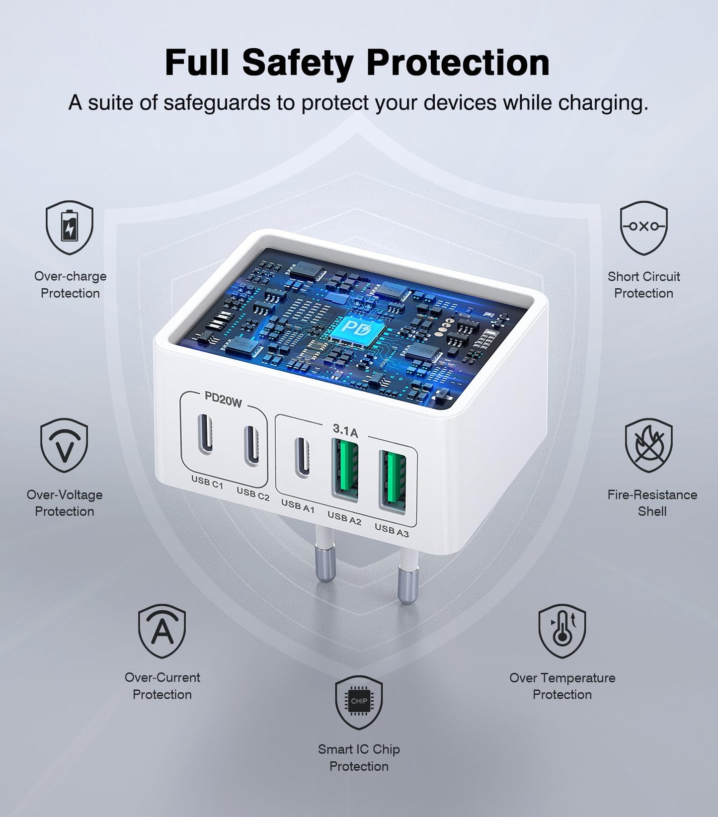 Multi Port Charger Compatible With Apple And Samsung Phones 2C 2A Charging Head 4port Charger
